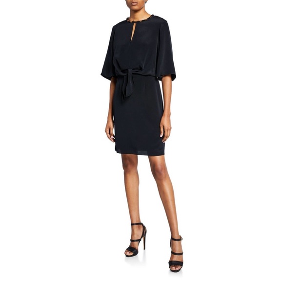Kobi Halperin Black Silk Tie Front Beaded Neck Dress NWOT XS - Picture 1 of 16